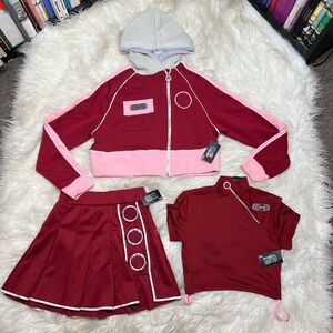 NARUTO SHIPPUDEN SAKURA WOMENS COSPLAY OUTFIT SAKURA SKIRT, HOODIE